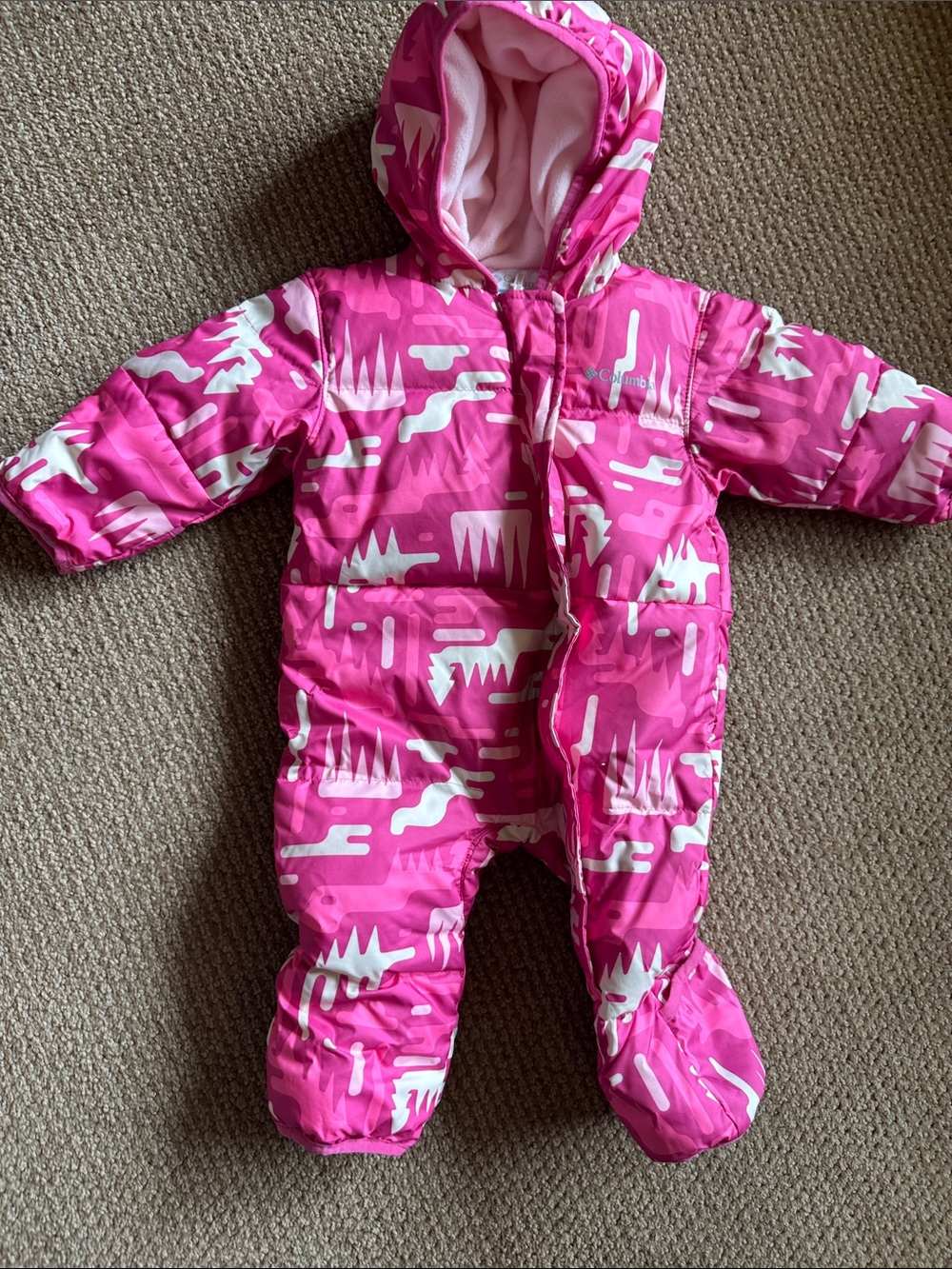 Columbia Pink and White Hooded Infant Snowsuit One-Piece